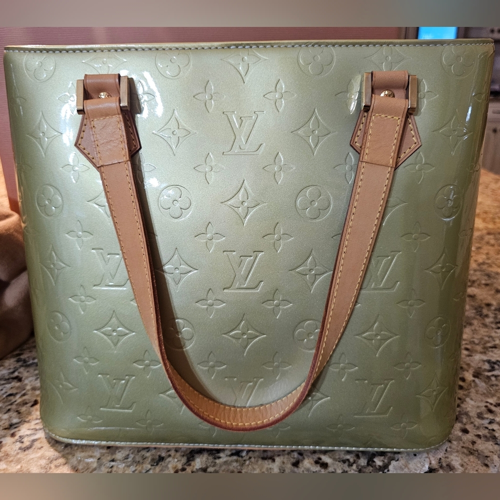 Louis Vuitton Green Vernis Houston Bag Tote Blue Excellent Condition